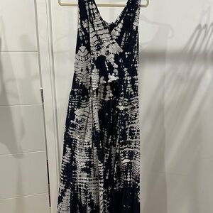 Navy and White Tie-Dye Maxi Dress